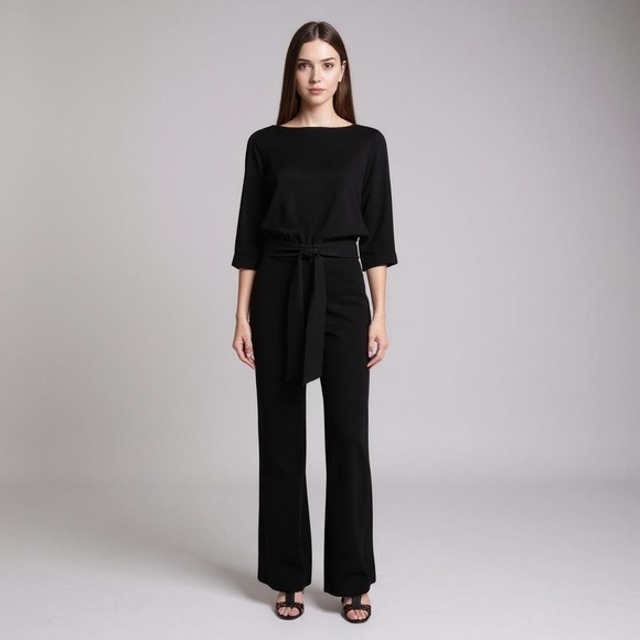 Diane Von Furstenberg Pants - Diane Von Furstenburg Gwynne 3/4 Sleeve Crepe Black Jumpsuit Cocktail Party